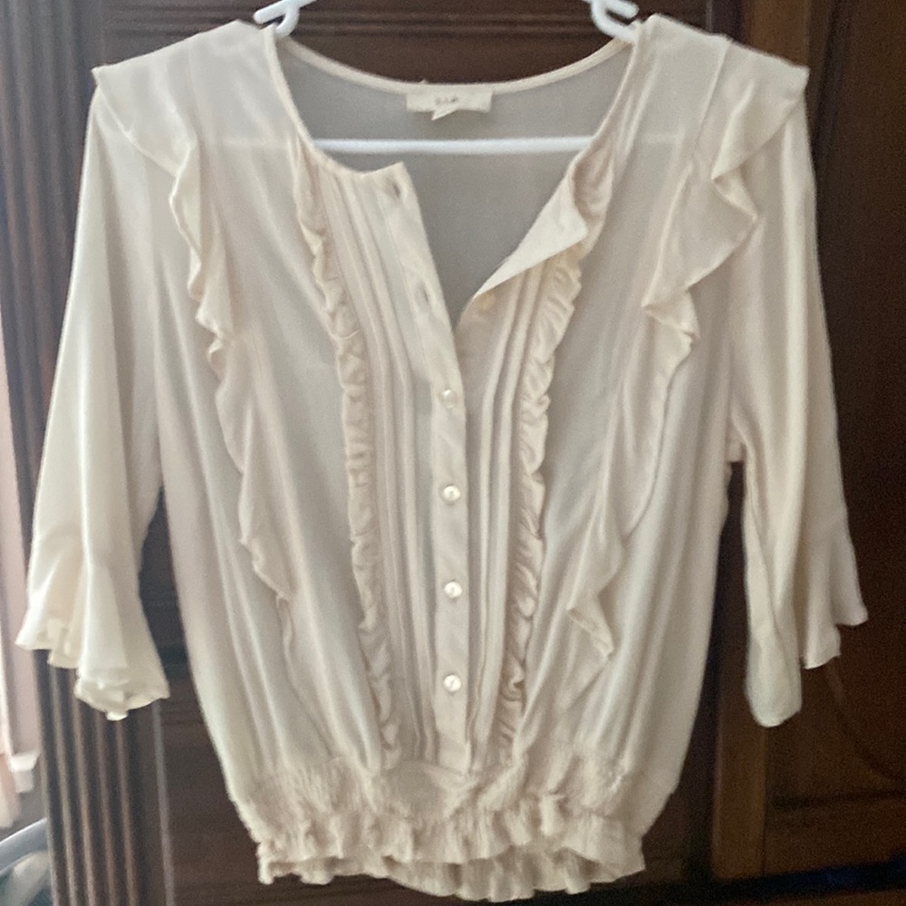Cream, ruffled, romantic blouse